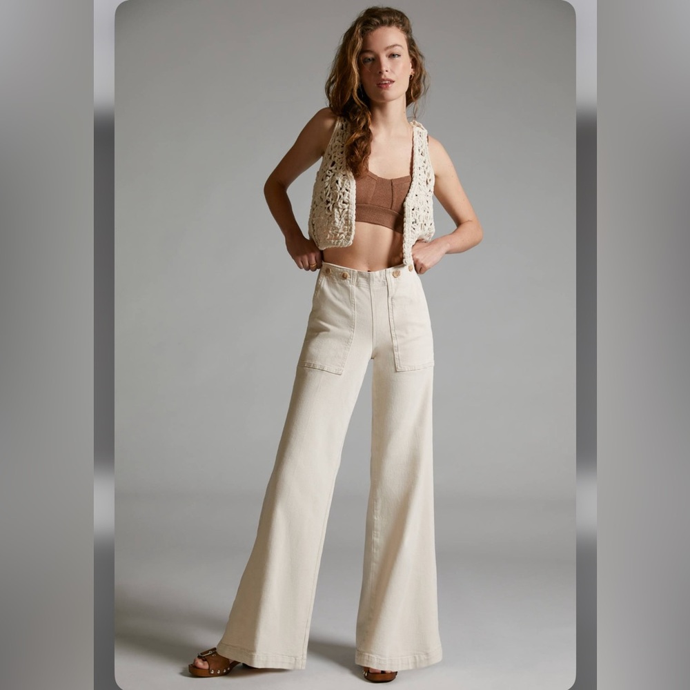 Pilcro Wide-Leg Chinos in Cream